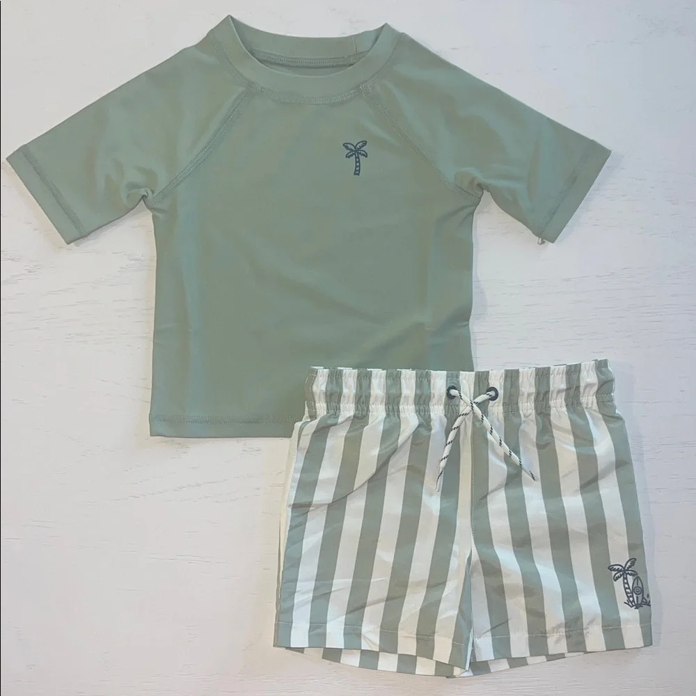 Caribbean Joe Sage Green Kids Swim Rashguard Set 2T 3T 4T 5T